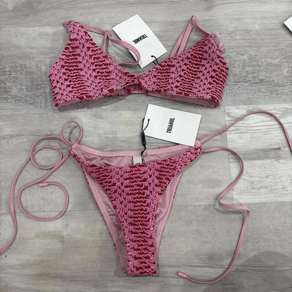MAIA - ALINA Pink Crochet Scoop Bikini Set (Normal Coverage)